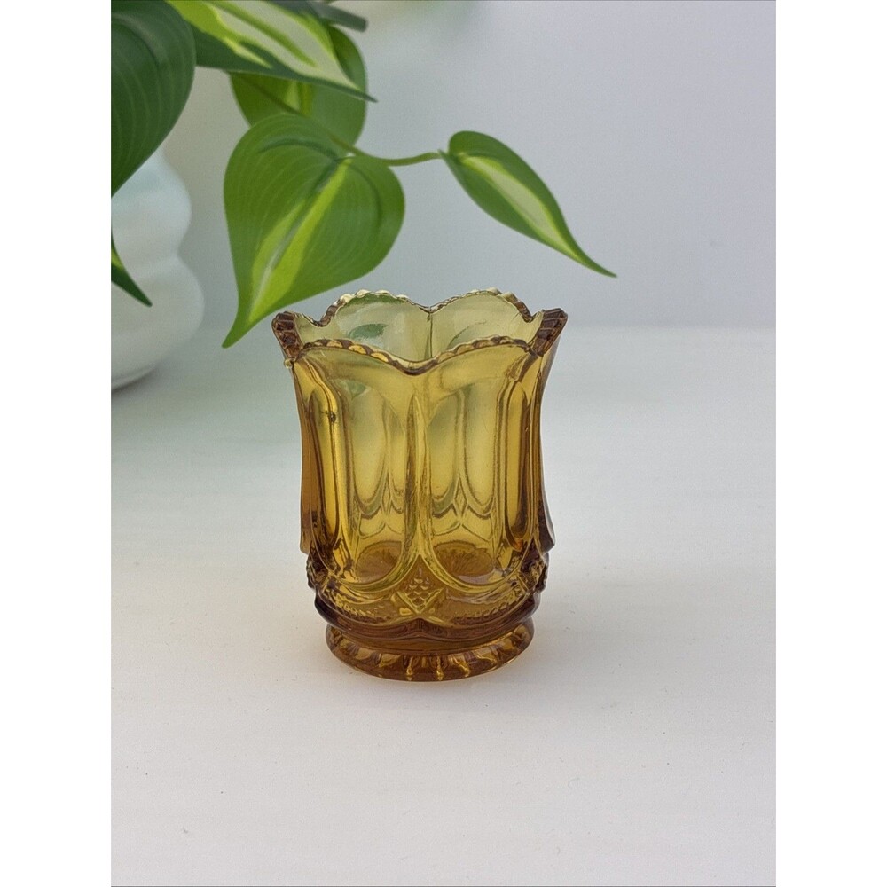 EAPG U.S. Glass Co. Amber Galloway Toothpick Holder Votive Candle Vintage Rare